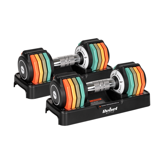 Picture of Automātiski regulējamas čuguna hanteles, komplekts 2x5 kg, 1kg soli, REBEL ACTIVE