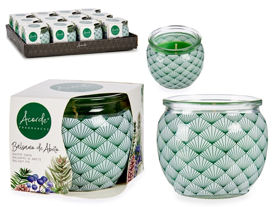 Picture of Balsam fir candle in glass container, 6.3×7.4×7.4 cm, 34563, Acorde