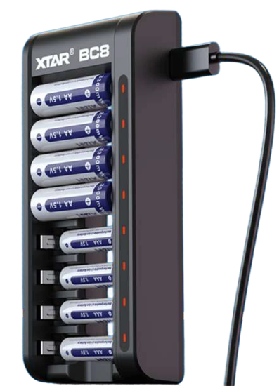 Picture of BC8 lādētājs 8-vietīgs 1.5V Li-ion un 1.2V Ni-MH (AA, AAA), USB-C