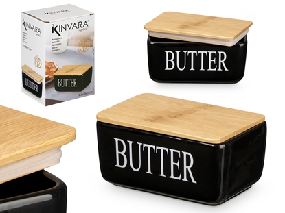 Attēls no Black butter dish, bamboo cover, 8.2×16.4×10.1 cm, 99881, Kinvara