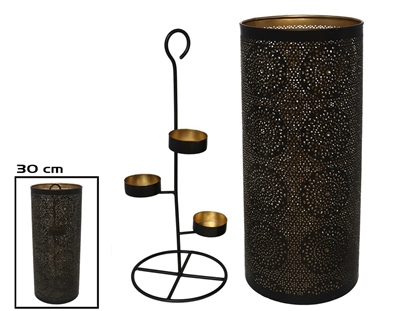 Attēls no Black Candle Lantern With Stand Manju, 13.00 x 13.00 x 30.00, GARDEN ENJOY