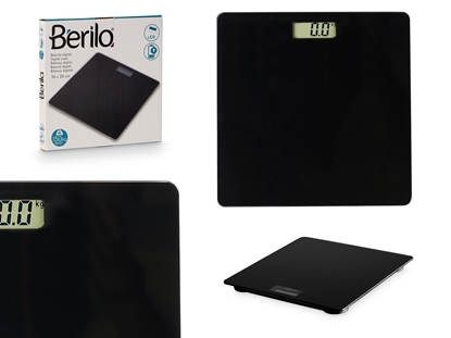 Изображение Black digital scale, 2×AAA, max weight 150 kg, 2×26×26 cm, 10765, Berilo