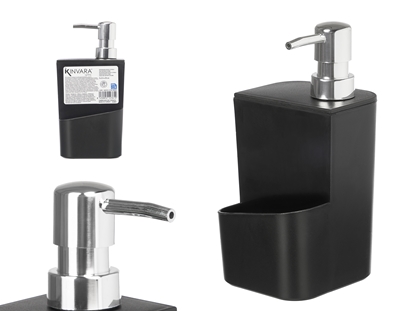 Attēls no Black sponge holder and soap dispenser 650 ml, 20×9×9.5 cm, 12361, Kinvara