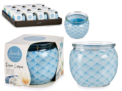 Picture of Candle in glass container, clean linen, 6.3×7.5×7.5 cm, 52009, Acorde