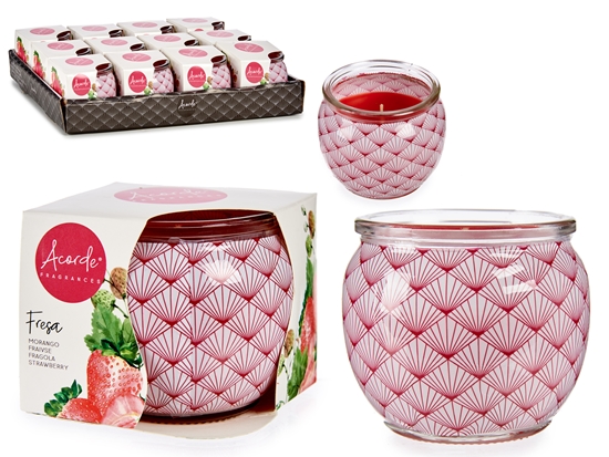 Picture of Candle in glass container, strawberry, 6.3×7.5×7.5 cm, 13577, Acorde