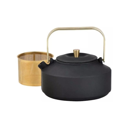 Picture of Cast iron teapot with strainer, 1l, black with gold elements, KINGHoff, KH 1935