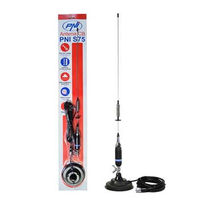 Изображение CB antena PNI S75, 26–28 MHz, garums 54 cm, tauriņstiprinājums, komplektā 125 mm magnēts