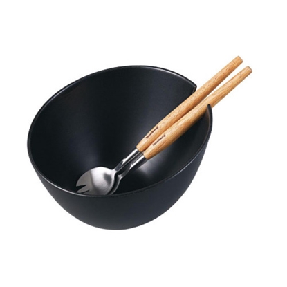 Picture of Ceramic salad bowl, black, with a set of steel spoons with wooden handles, Klausberg, KB 7786