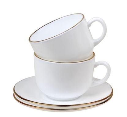 Picture of Cup set, 210ml, 12 pieces, round, opal white with gold, KINGHoff KH 1929