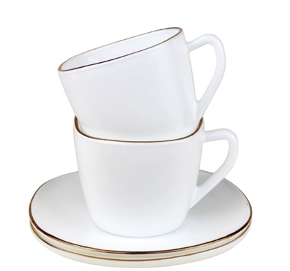 Picture of Cup set, 220ml, 12 pieces, square, opal white with gold, KINGHoff KH 1930