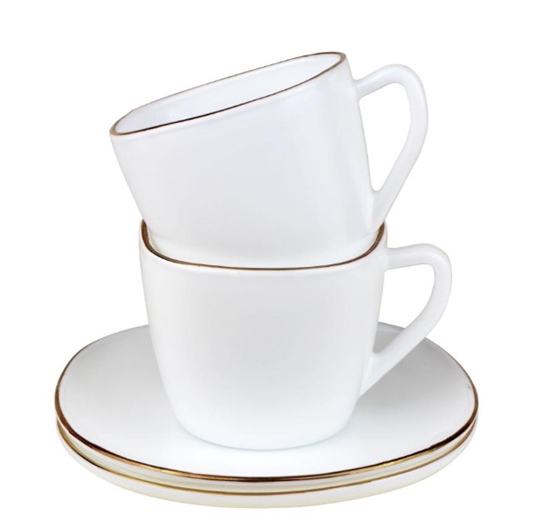 Picture of Cup set, 220ml, 12 pieces, square, opal white with gold, KINGHoff KH 1930