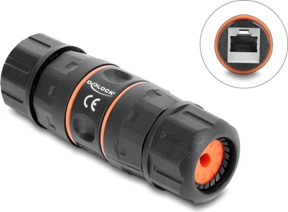 Attēls no Delock Cable Connector RJ45 jack to RJ45 jack Cat.6A with M23.5 x 1.5 mm thread, short design, IP68 dust and waterproof