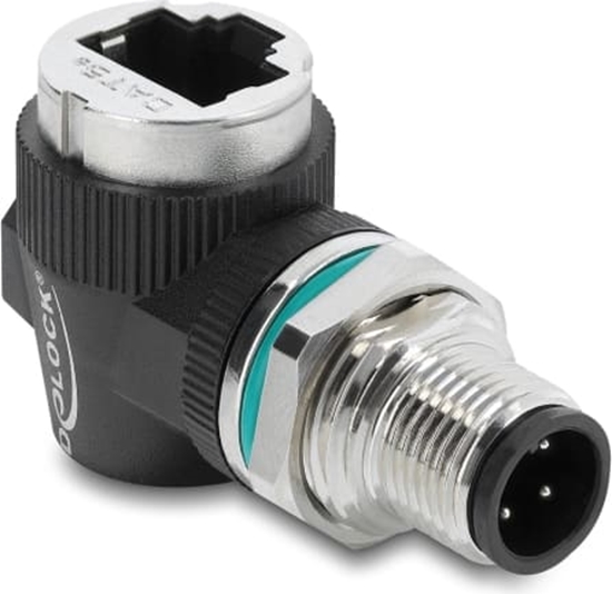 Изображение Delock M12 Adapter D-coded 4 pin male to RJ45 jack for built-in round 90° angled