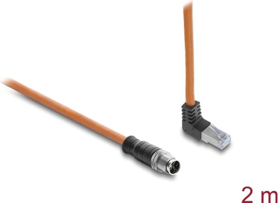 Изображение Delock M12 Cable X-coded 8 pin male straight to RJ45 plug angled upwards S/FTP shielded 2 m orange