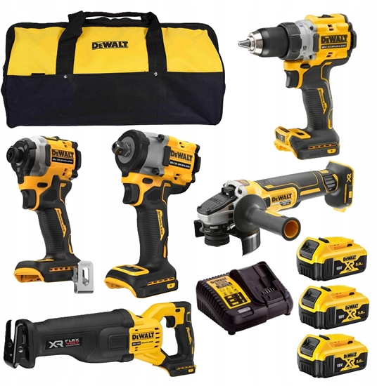 Изображение DEWALT ZESTAW COMBO 18V DCK509P3 (DCD800, DCF850, DCF922, DCS386, DCG405) 3x5,0Ah