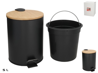 Изображение Dustin 5L Black Bamboo Trash Can With Lid, 24.00 x 20.50 x 27.00