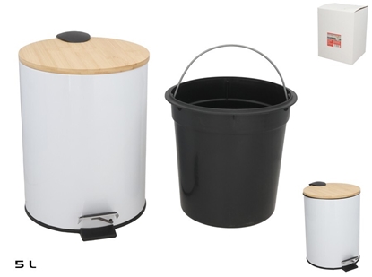 Изображение Dustin 5L White Bamboo Trash Can With Lid, 24.00 x 20.50 x 27.00