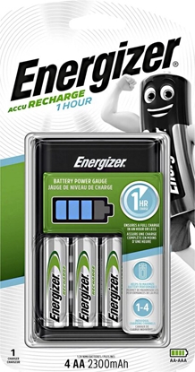 Attēls no Energizer 1-Hour lādētājs + 4x AA 2300 mAh akumulatori, ātrā uzlāde (1h), viedā kontrole