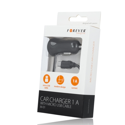 Picture of Forever M-01 auto lādētājs Micro USB 5V 1A 2.5M Black