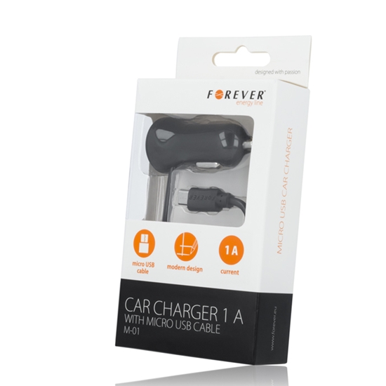 Picture of Forever M-01 auto lādētājs Micro USB 5V 1A 2.5M Black