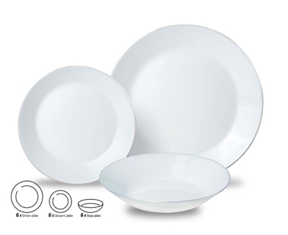 Picture of Glass plate set, 18 pieces (dinner, dessert, soup), opal white with silver decoration, KINGHoff KH 1