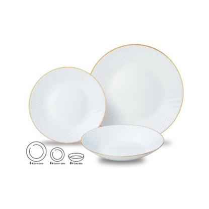 Picture of Glass plates, set of 18 (dinner, dessert, soup), opal, white with gold decoration, KINGHoff, KH 1876