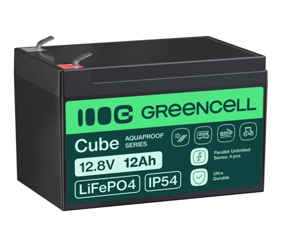 Picture of Green Cell CUBE LiFePO4 akumulators 12Ah 12.8V 153.6Wh (litija dzelzs fosfāts) ratiņkrēslam