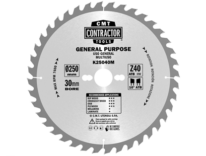 Attēls no Griešanas disks kokam CMT K25060M; 250x30 mm; Z60; 15°