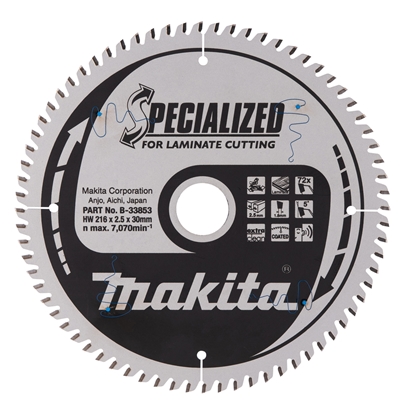 Attēls no Griešanas disks kokam Makita B-33853; TCT; 216x30 mm; Z72; 5°