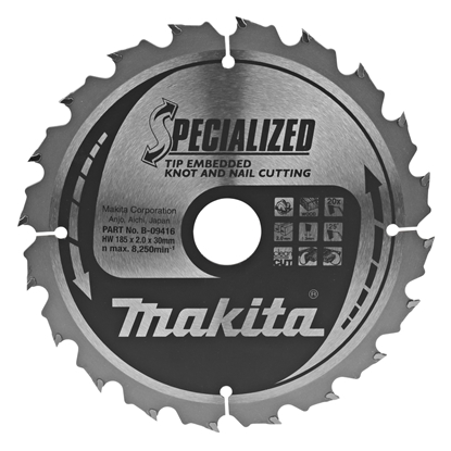 Attēls no Griešanas disks kokam Makita Specialized; 185x2x30 mm; Z20; 25°