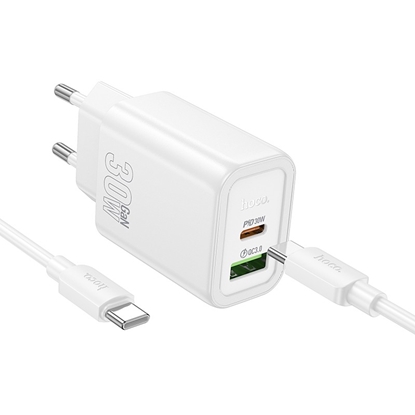 Attēls no Hoco N63 lādētājs 30W GaN USB-C/USB-A + USB-C uz USB-C kabelis 1.0m White
