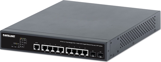 Изображение Intellinet 562003 tīkla pārslēgs Vadīts L2+/L3 Gigabit Ethernet (10/100/1000) Power over Ethernet (PoE) 1U Melns