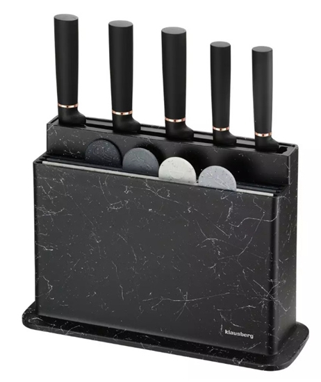 Изображение Knife and cutting board set, marble black and gray color, Klausberg KB 7834