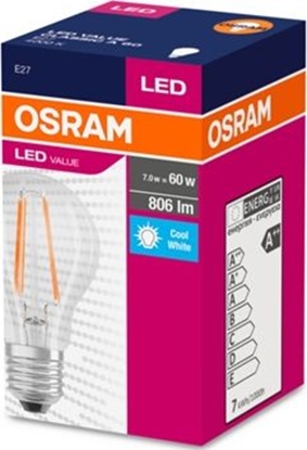 Изображение Ledvance arówka OSRAM LED Filament VALUE ClasA 230V 7W 840 E27 noDIM A++ Sklo iré 806lm 4000K 10000h