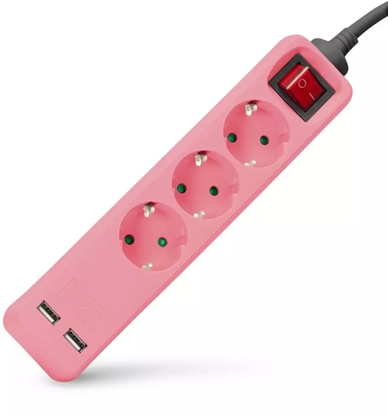 Picture of Listwa zasilajca ENTAC Entac Listwa zasilajca 3-gniazdowa 2x USB-A 1,5m róowy