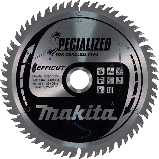 Picture of Makita  B-69842 6-1/2" 60T Carbide-Tipped Max Efficiency Miter Saw Blade for Wood/Fine Crosscut/General Purpose  1 pc(s)