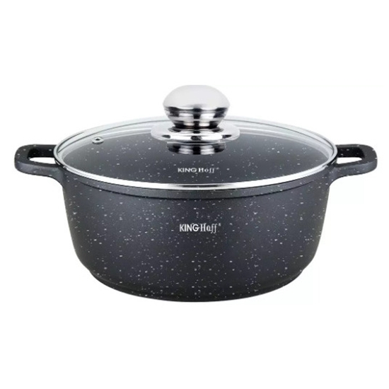 Изображение Marble coated pot with lid Ø26x12 cm, 5.6L black Kinghoff, KH 1596