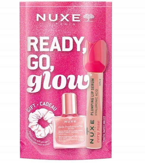 Picture of Nuxe NUXE_SET Glow On The Go Pink suchy olejek 10ml + byszczyk do ust 8ml + opaska do wosów