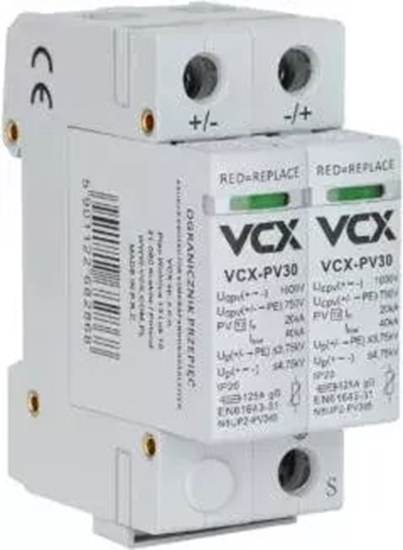 Изображение VCX Ogranicznik przepi SPD DC 1000V C PV30 (Typ 2) 2P 20kA/40kA fotowoltaiczny VCX