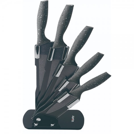 Picture of Oliver Voltz 50V51633H5, Knife Set 5 Pieces, Marble Finish, Acrylic Stand, Gray