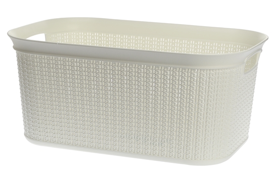 Изображение Plastic Basket with Knit Design, 27 L, 22764 W, White, 50.5 x 33.5 x 23.5, ALSEA