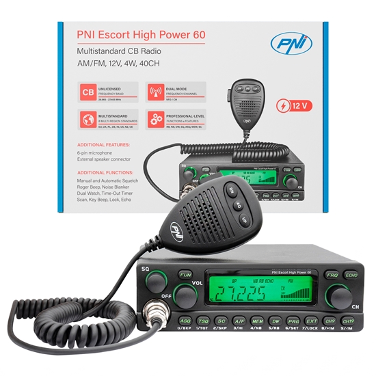 Picture of PNI Escort HP 60 CB rācija | Multistandard | FM/AM | 12V | ASQ | RF pastiprinājums