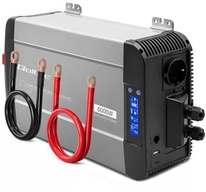 Attēls no Przetwornica Qoltec Qoltec Przetwornica napicia Pure Sine Wave | 12V na 230V | 3000/6000W | UPS BYPASS | LCD | USB | USB-C | Kompatybilna z LiFePO4 GEL AGM