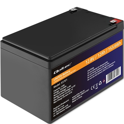 Picture of Qoltec LiFePO4 Lithium-Iron-Phosphate Battery 12.8V 12Ah 153.6Wh with BMS