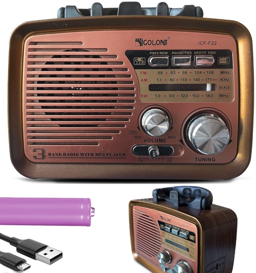 Picture of Radio FM pokojowe kuchenne przenone na baterie Bluetooth USB SD Radio FM pokojowe kuchenne przenone na baterie Bluetooth USB SD