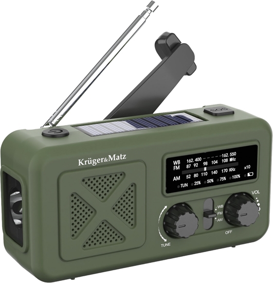 Изображение Radio Kruger&Matz Radio solarne, przenone radio awaryjne SOS, powerbank 2000mAh, latarka, dynamo,