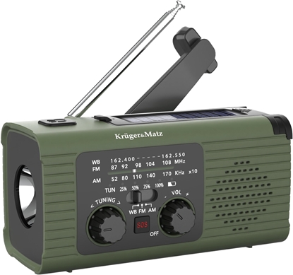 Изображение Radio Kruger&Matz Radio solarne, przenone radio awaryjne SOS, powerbank 5000mAh, latarka, dynamo, Kruger&Matz