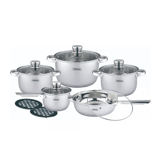 Picture of Rosberg R51210L12BM, 12-piece stainless steel cookware set