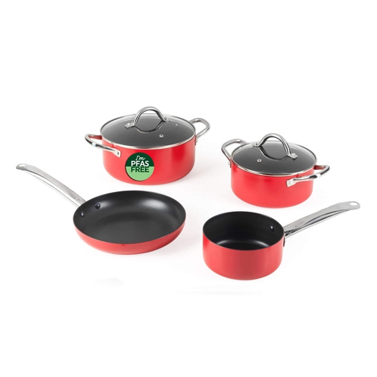Picture of Russell Hobbs RH03821 Riviera 4-Piece Pan Set, Red