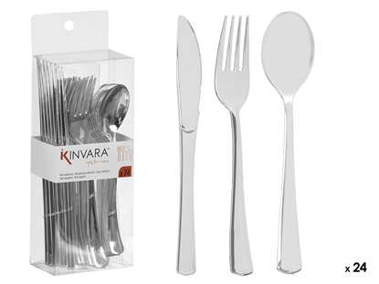 Attēls no Set of 24 plastic silver utensils, 24×8.2×5 cm, 10683, Kinvara